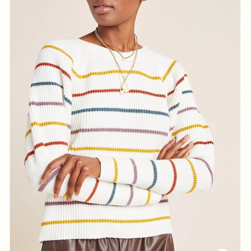 Anthropologie Keane puff sleeve sweater women’s medium EUC saylor stripe preppy